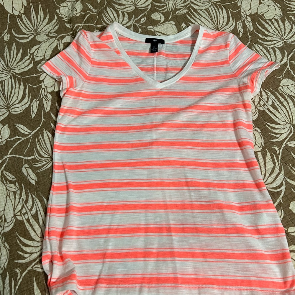 GAP Factory Orange and White Striped Short Sleeve Tee NWOT Size S